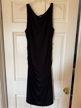 Chaps Black Sleeveless Ruched Midi Dress